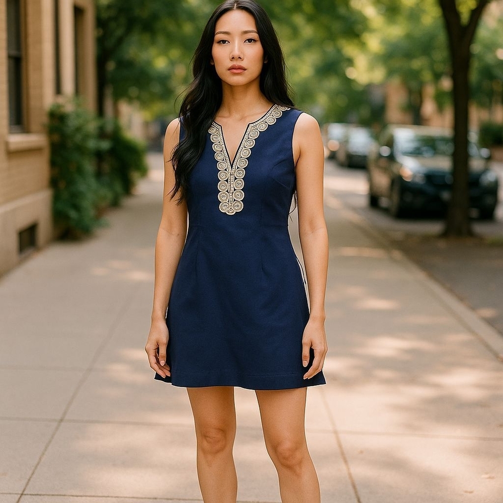 Lilly Pulitzer Navy and‎ Silver Sleeveless V-Neck De